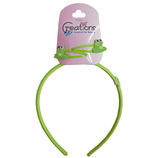 Creations 3 Piece Frog Themed Headband & Clips Set (Bulk Qty of 24) - Way Up Gifts