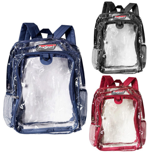 17" Clear PVC Backpack with Beverage Pocket in Assorted Colored Lining (Bulk Qty of 2) - Way Up Gifts