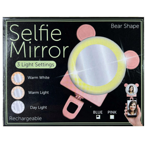 Bear Shaped Phone Ring Light with Mirror in 2 Assorted Colors (Bulk Qty of 4) - Way Up Gifts