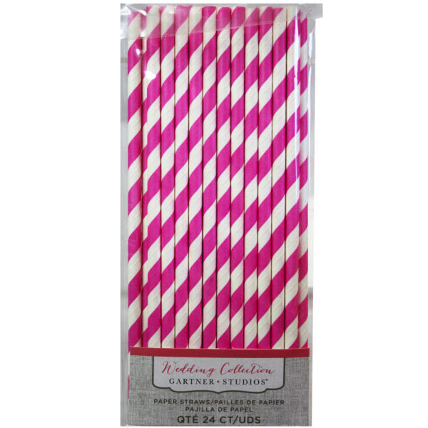 pink stripe paper straws 24 count (Bulk Qty of 24 Packs) - Way Up Gifts