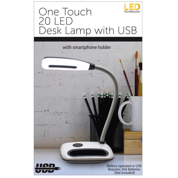One Touch 20 LED Desk Lamp with USB (Bulk Qty of 2) - Way Up Gifts