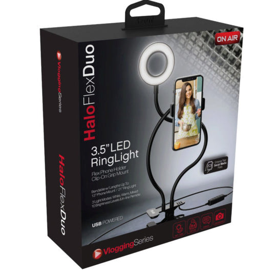 Tzumi ON AIR Halo Flex Duo 3.5" Ring Light with Flexible Arms &amp; Cell Phone Holder (Bulk Qty of 2) - Way Up Gifts