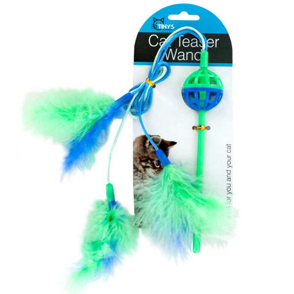 Cat Teaser Wand with Feathers (Bulk Qty of 24) - Way Up Gifts