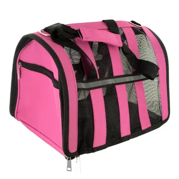 Pink Soft-Sided Pet Carrier Bag with Mesh Panels and Reflective Stripes