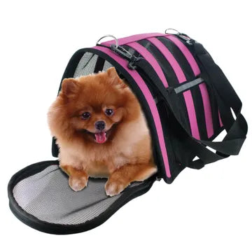 Pink Soft-Sided Pet Carrier Bag with Mesh Panels and Reflective Stripes
