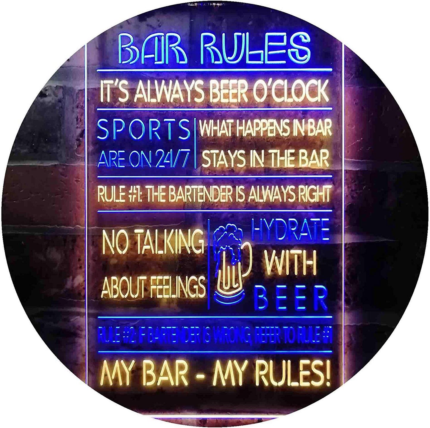 Bar Rules LED Neon Light Sign - Way Up Gifts
