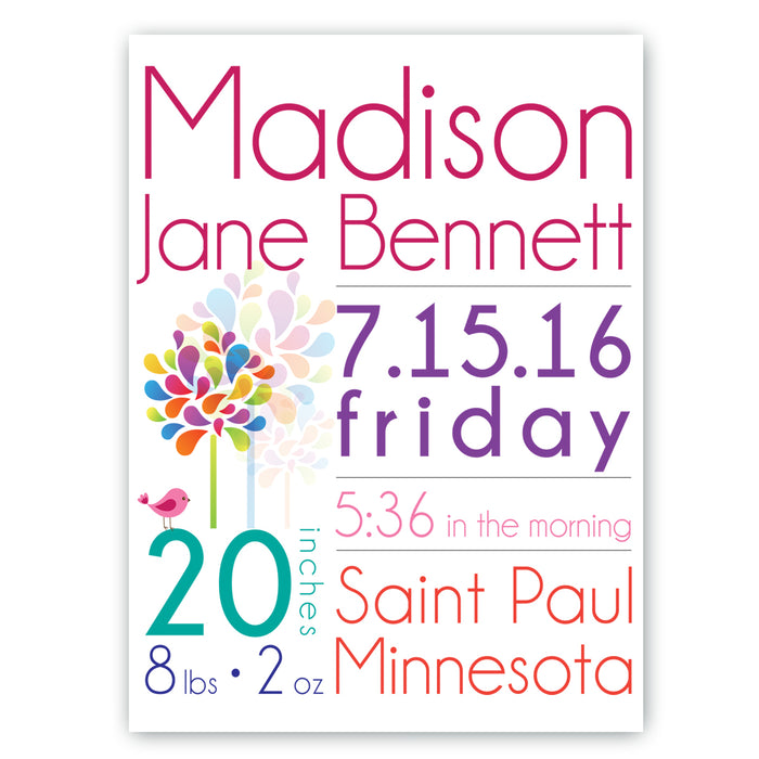 Personalized Baby Girl Announcement Canvas Sign - Way Up Gifts