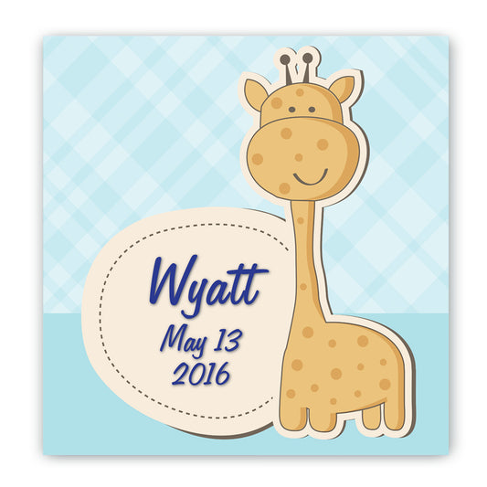 Personalized Baby Nursery Canvas Sign - Baby Boy Giraffe - Way Up Gifts