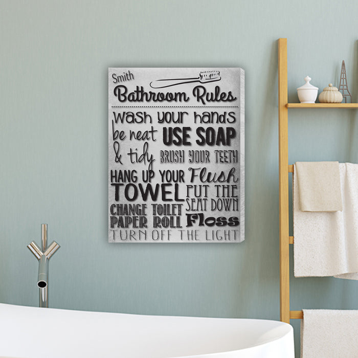 Personalized Bathroom Rules Canvas Print - Way Up Gifts