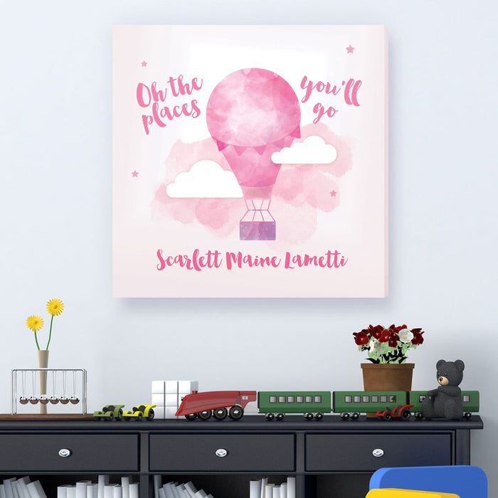 Personalized The Places You’ll Go Kids Canvas – Girl Hot Air Balloon - Way Up Gifts