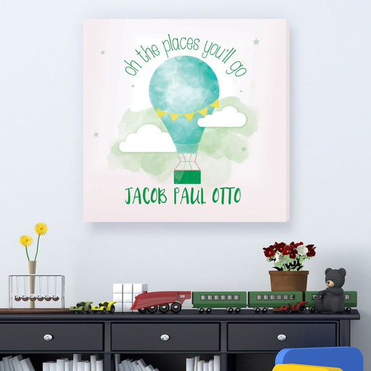 Personalized The Places You’ll Go Kids Canvas – Boy Hot Air Balloon - Way Up Gifts