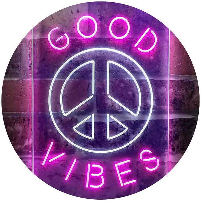 Good Vibes Peace Hippie Bedroom Decor LED Neon Light Sign - Way Up Gifts