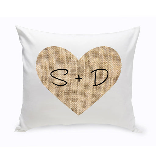 Personalized Couples Burlap Heart Throw Pillow - Way Up Gifts