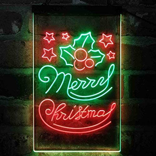 Merry Christmas Holly Leaves Star LED Neon Light Sign - Way Up Gifts