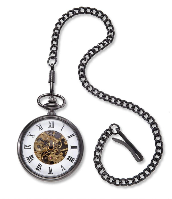 Personalized Gunmetal Pocket Watch Keepsake w/ Exposed Gears - Way Up Gifts