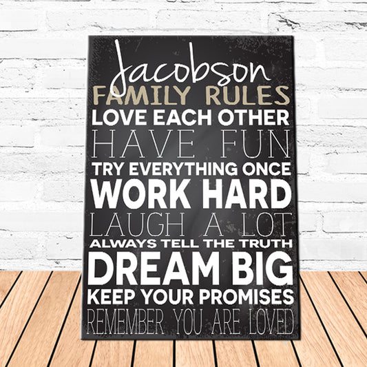 Personalized Family Love Rules Canvas Sign - Way Up Gifts
