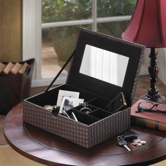 Chestnut Brown Vegan Leather Keepsake Box with Mirror - Way Up Gifts