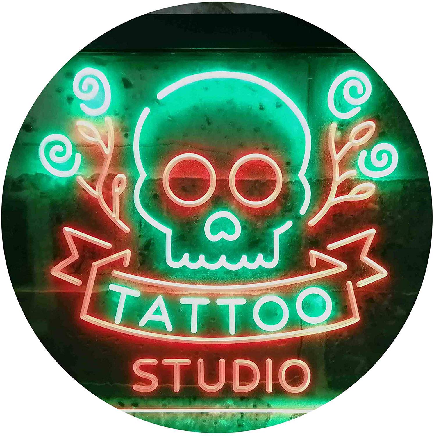 Tattoo parlor set of logos in neon style. Collection of neon signs,  emblems, symbols, glowing billboard, neon bright advertising on the theme  of tattoos, for tattoo salon, studio. Vector illustration Stock Vector