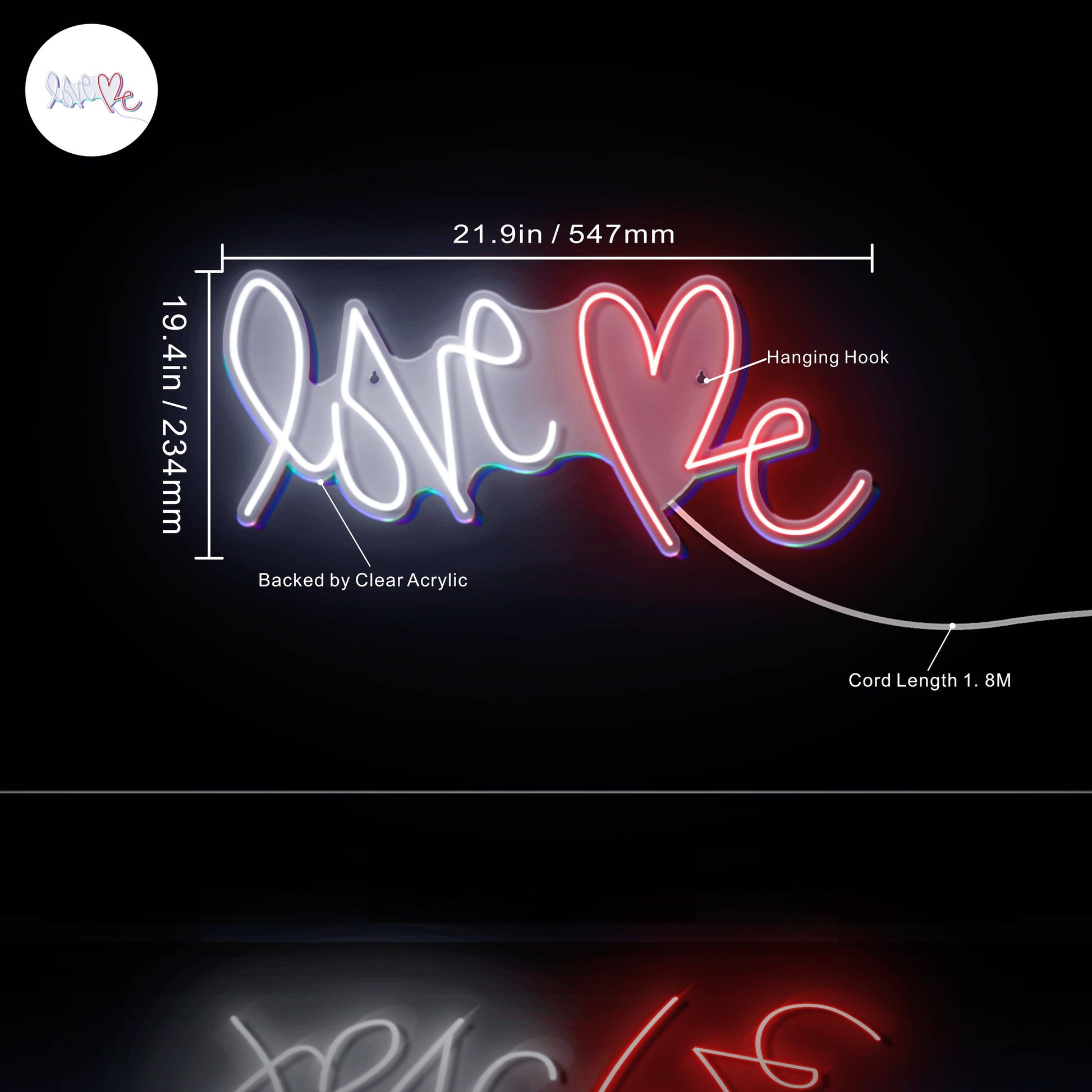 Scritta neon led Love 40x25 cm