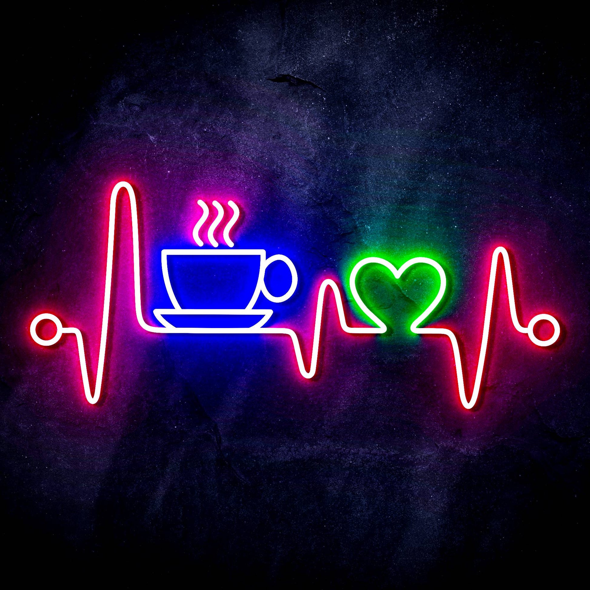 Heartbeat with Coffee and Heart Ultra-Bright LED Neon Sign - Way Up Gifts