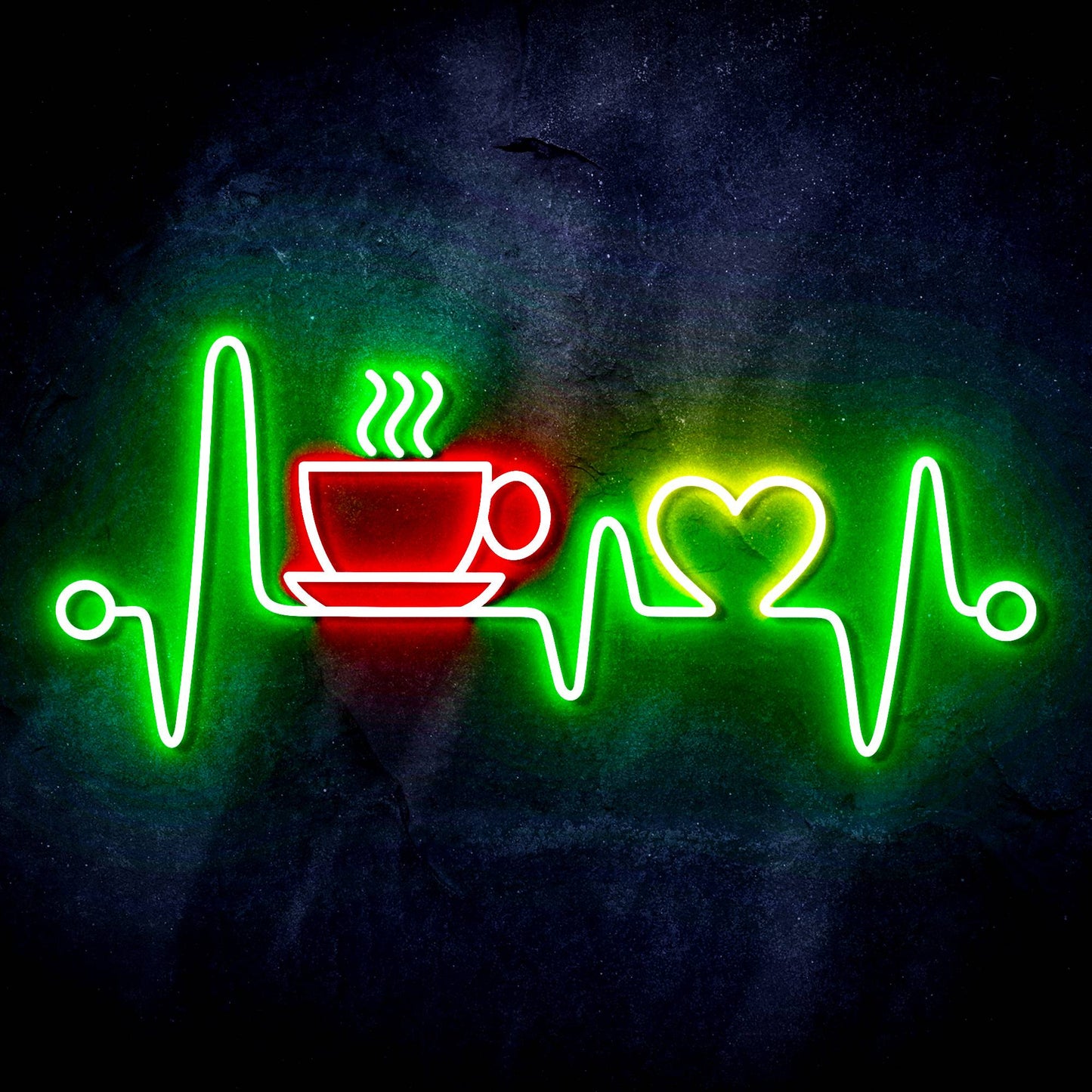 Heartbeat with Coffee and Heart Ultra-Bright LED Neon Sign - Way Up Gifts