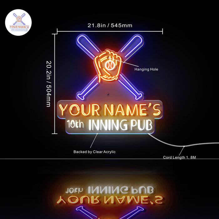 Custom Ultra-Bright Man Cave Baseball Bar 10th Inning Pub LED Neon Sign - Way Up Gifts