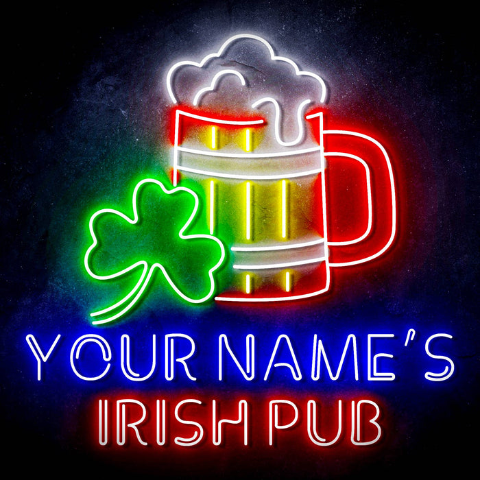 Personalized Ultra-Bright Shamrock Beer Mug Irish Pub LED Neon Sign - Way Up Gifts