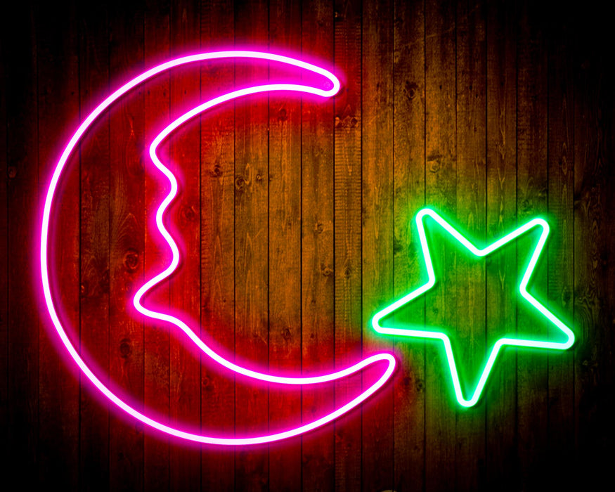 Star and Moon Room Light Flex Silicone LED Neon Sign - Way Up Gifts
