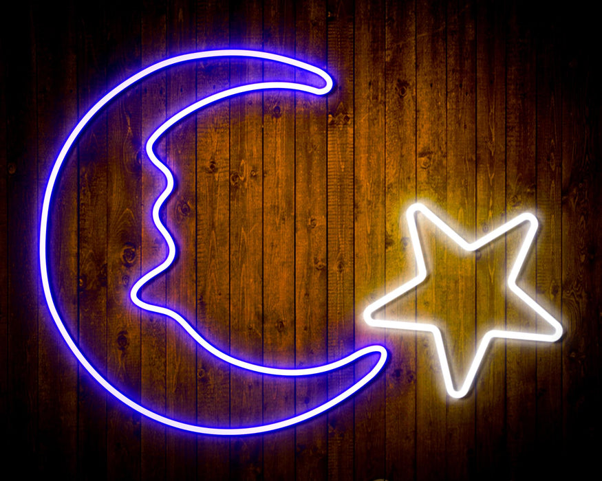 Star and Moon Room Light Flex Silicone LED Neon Sign - Way Up Gifts