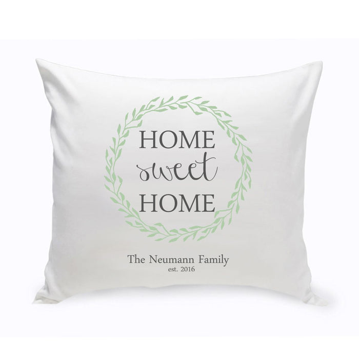 Personalized Home Sweet Home Throw Pillow - Green Wreath - Way Up Gifts
