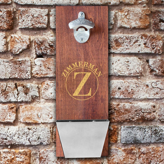 Wood Wall Mounted Bottle Opener w/ Cap Catcher - Way Up Gifts