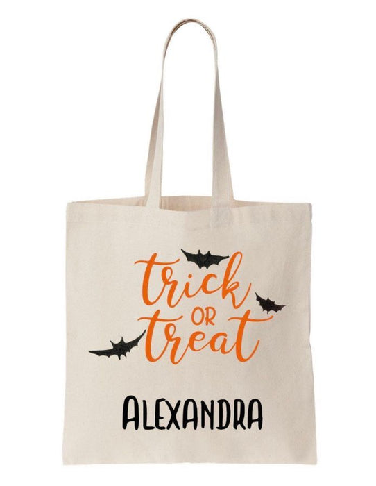Personalized Bats Trick or Treat Halloween Canvas Tote - Way Up Gifts