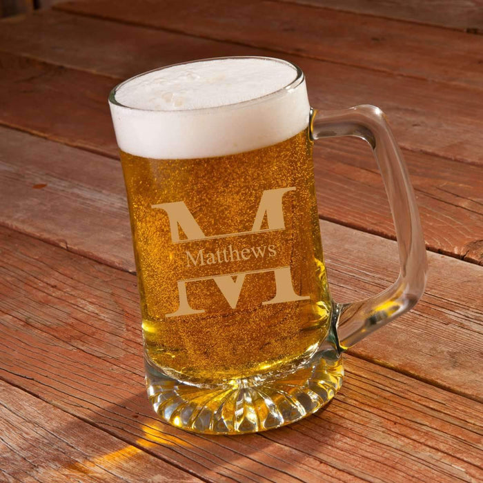 Monogrammed Big 25 oz Glass Beer Mug - Way Up Gifts