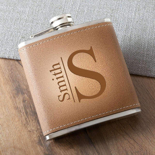 Monogrammed Durango Leather Hide Stitch Flask - Way Up Gifts