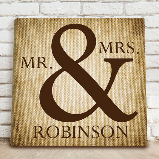 Personalized Mr & Mrs Burlap Canvas - Way Up Gifts