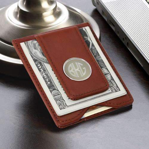 Two toned chocolate money clip bifold with the classy LV