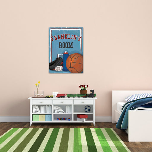 Personalized Kids Basketball Canvas Print Bedroom Sign - Way Up Gifts