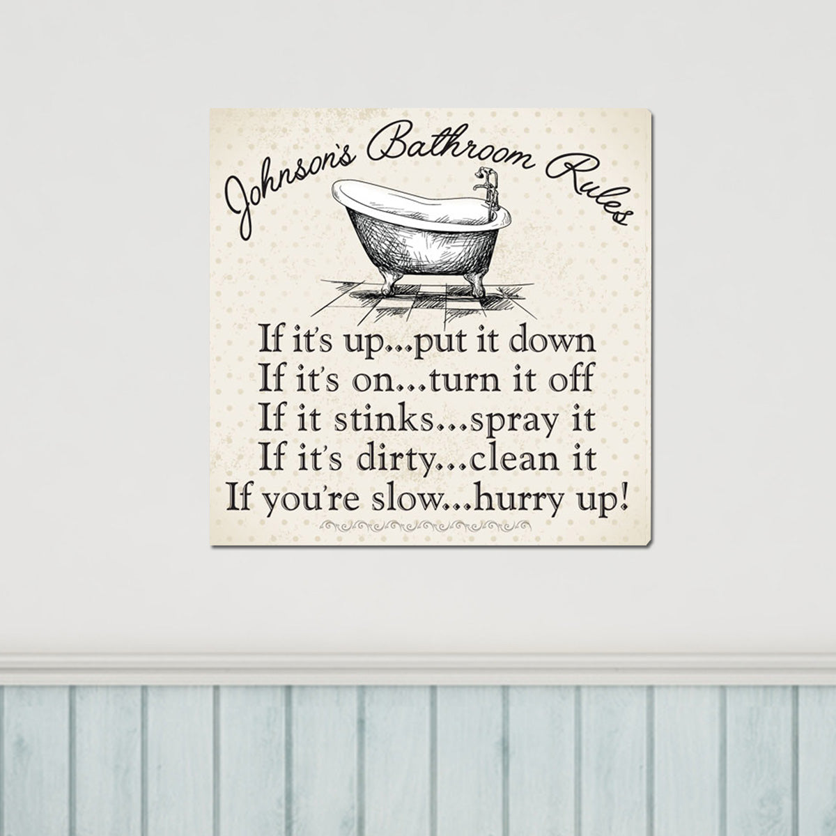 Personalized Bathroom Rules Canvas - Way Up Gifts
