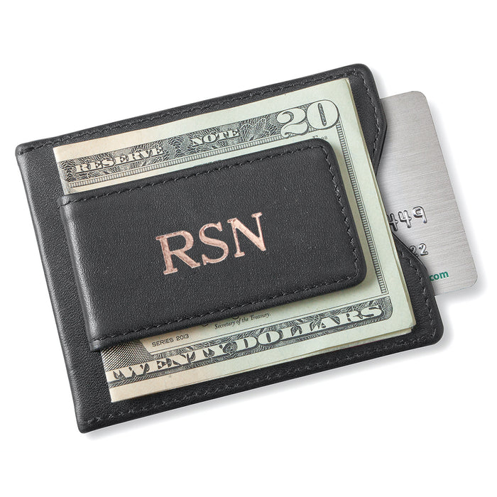 Personalized Men's Black Leather Money Clip Wallet - Way Up Gifts