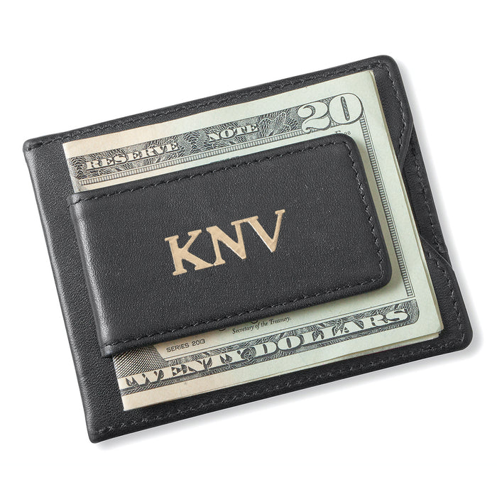Personalized Men's Black Leather Money Clip Wallet - Way Up Gifts