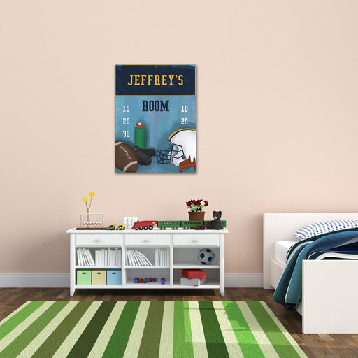 Personalized Kids Football Canvas Print Bedroom Sign - Way Up Gifts