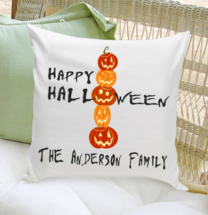 Personalized Pumpkins Happy Halloween Throw Pillow - Way Up Gifts