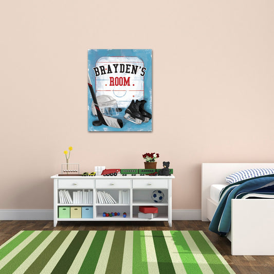 Personalized Kids Hockey Canvas Print Bedroom Sign - Way Up Gifts