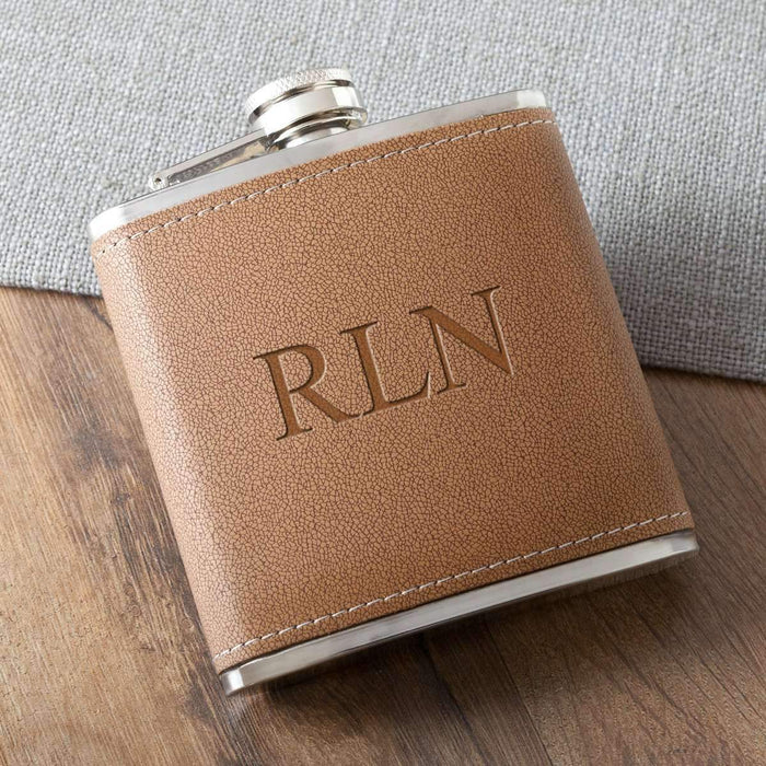 Engraved Durango Leather Hide Stitch Flask - Way Up Gifts
