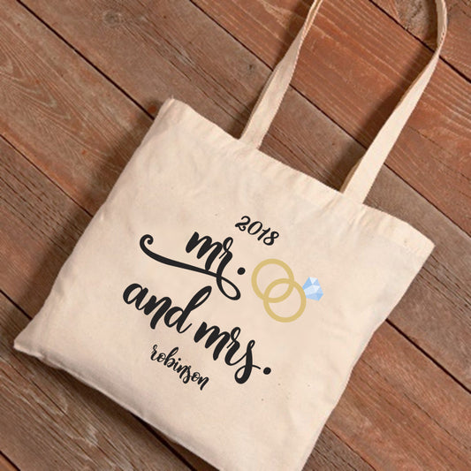 Personalized Mr. & Mrs. Rings Canvas Tote - Way Up Gifts
