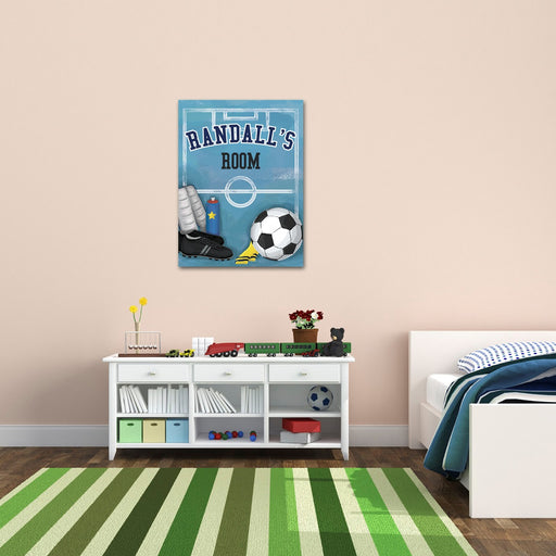 Personalized Kids Soccer Canvas Print Bedroom Sign - Way Up Gifts
