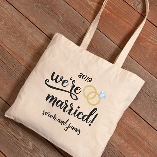Personalized We're Married Canvas Tote Bag - Way Up Gifts