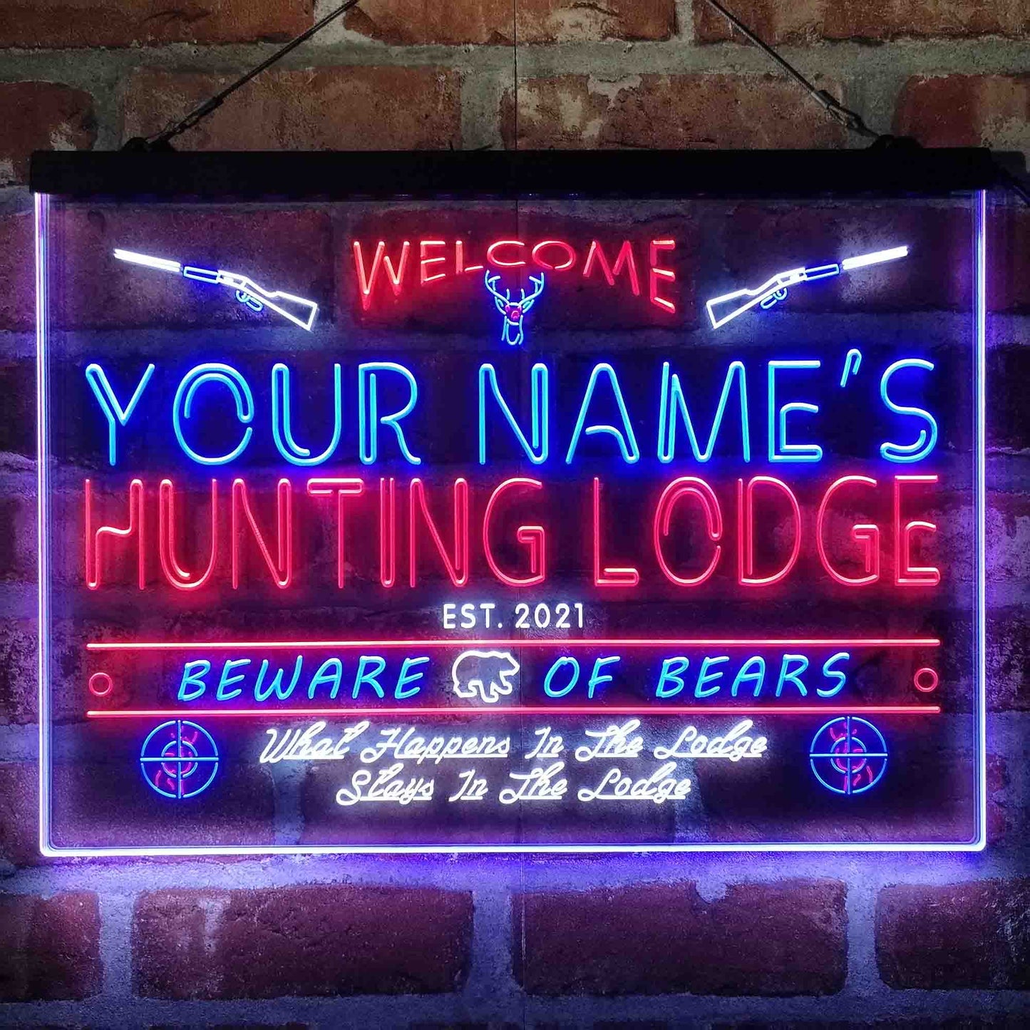 Personalized Hunting Lodge 3-Color LED Neon Light Sign - Way Up Gifts