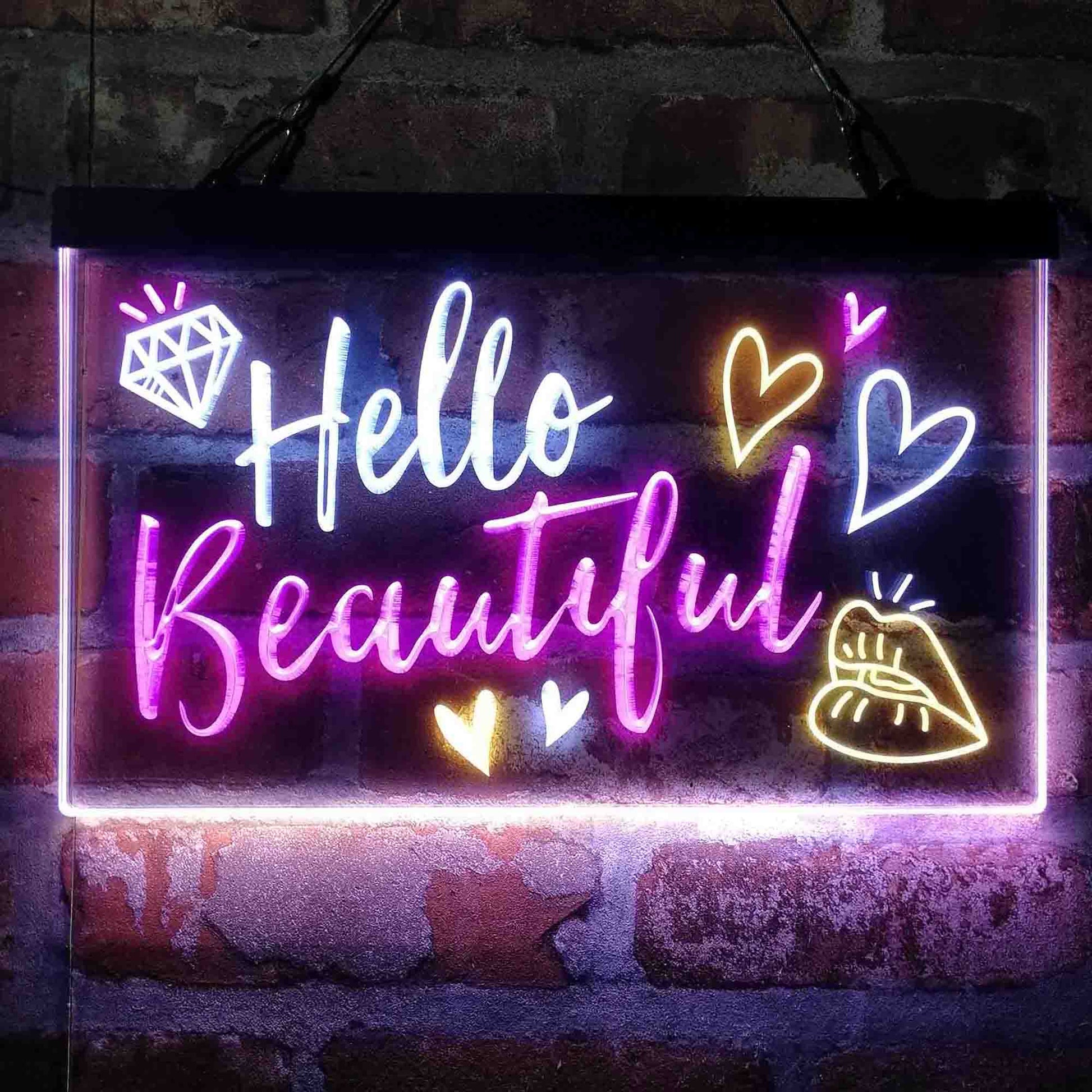 Hello Beautiful Lady Room Decoration 3-Color LED Neon Light Sign