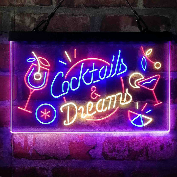 Cocktails & Dreams Bar Drinks 3-Color LED Neon Light Sign - Way Up Gifts